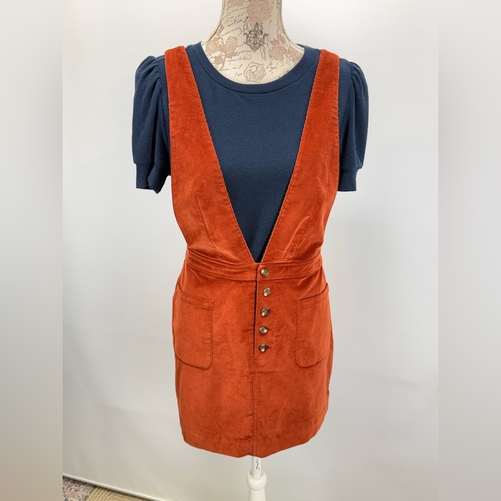 FREE PEOPLE Rust Brown corduroy Old School Love jumper Dress size 4 - Picture 7 of 14